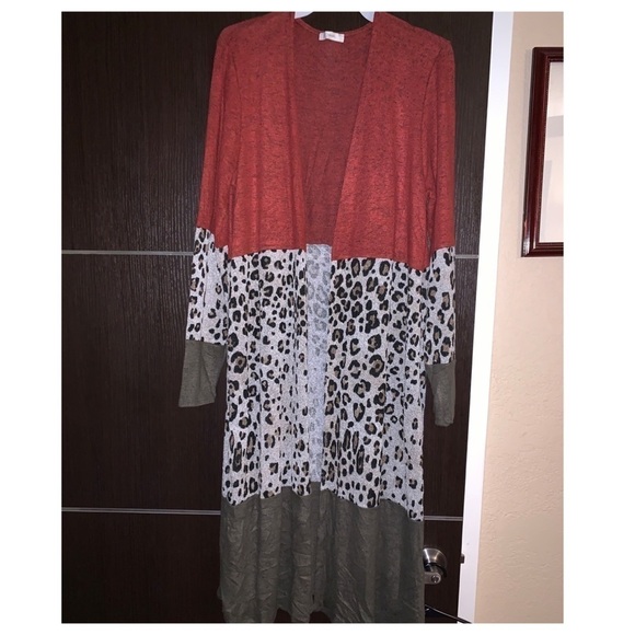 Marled & Leopard Print Color Block Cardigan - Picture 3 of 5